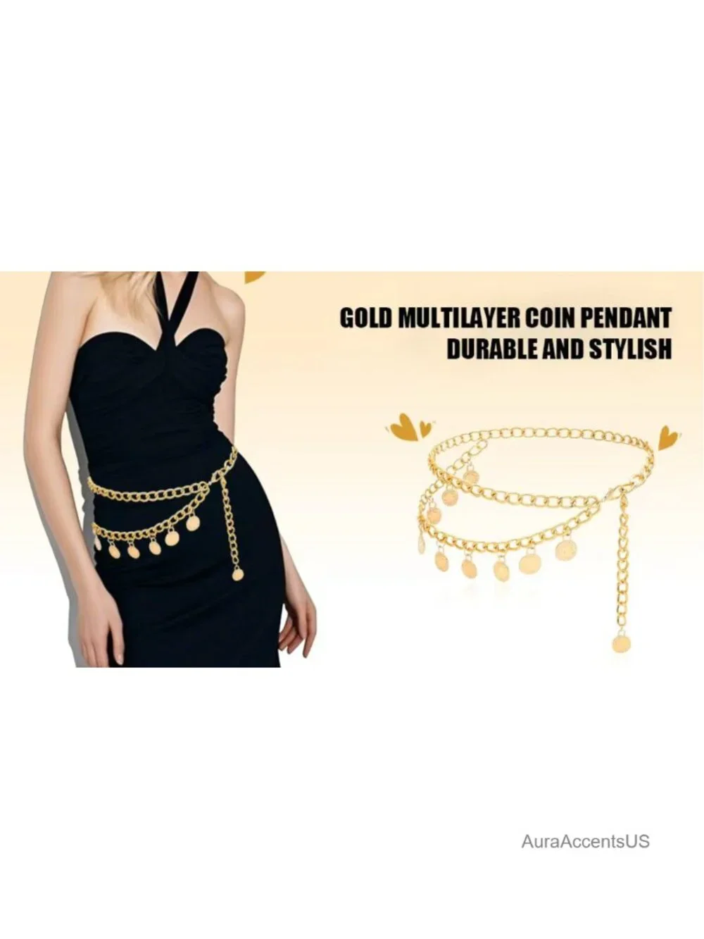 Gold Chain Belt with Coin Pendants - Adjustable Waist Chain for Dresses